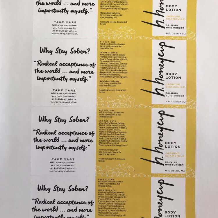 Flat lay of label for blog: H. HONEYCUP TRIBUTE TO SOBER LIVING