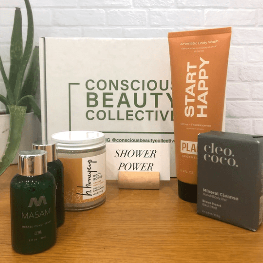 Box and multiple brand products for blog: H. HONEYCUP & CONSCIOUS BEAUTY CRATEJOY BOXES