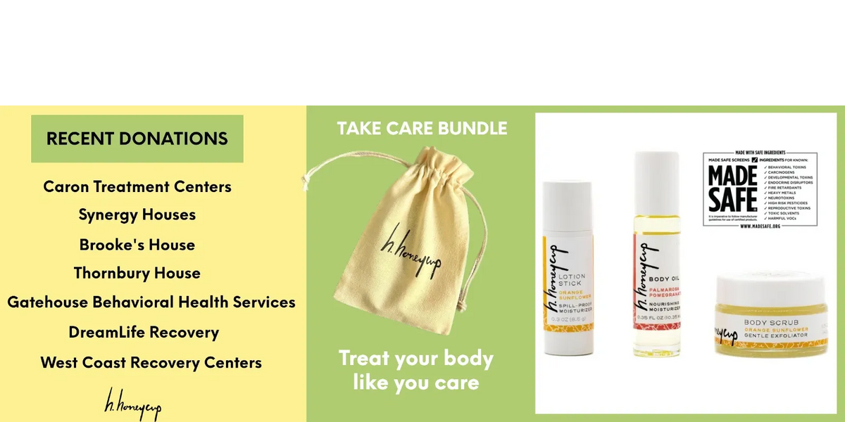 H. Honeycup Take Care Bundle and list of recovery center donations