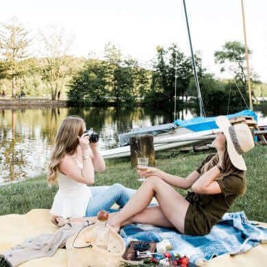 Women at lake having picnic