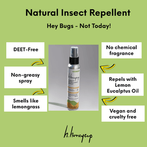 Natural insect repellent with list of product benefits such as DEET free