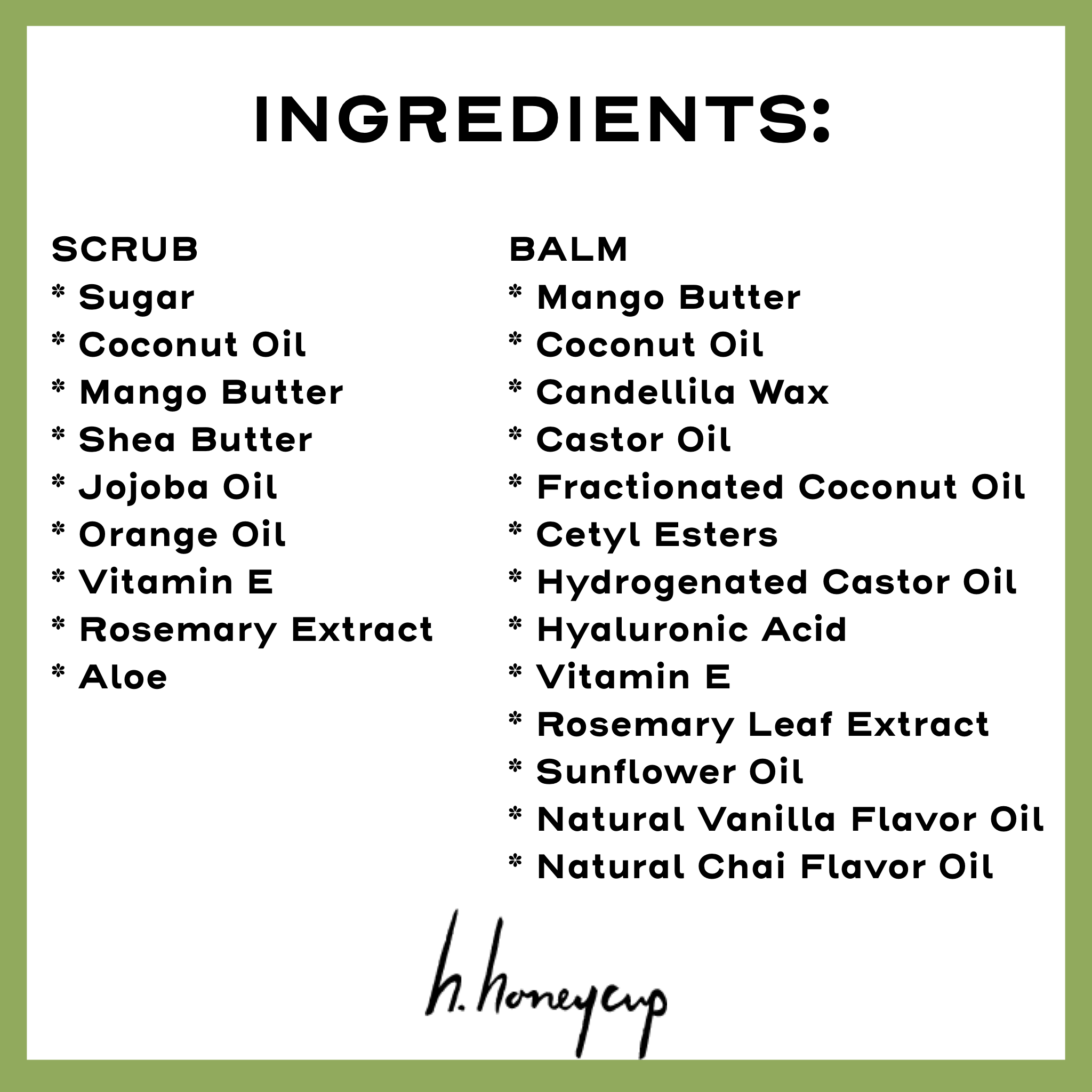 Lip scrub and balm ingredient list
